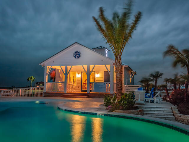 pool at dusk